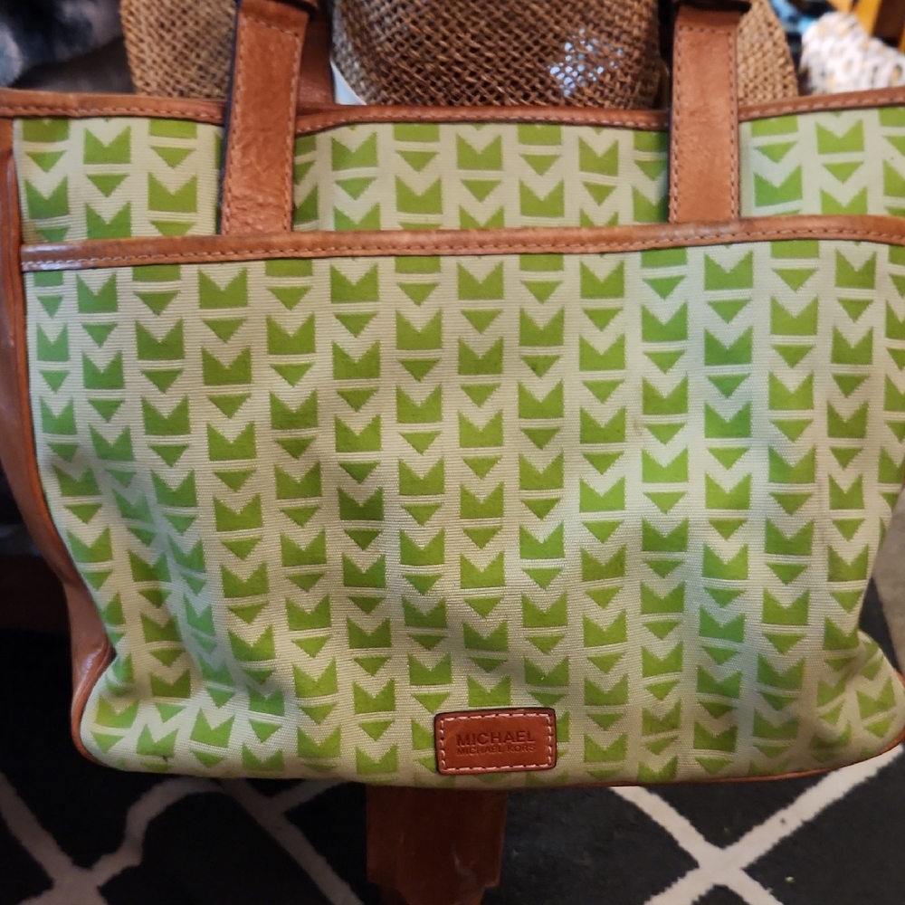 Michael Kors Lime Green and Tan Tote